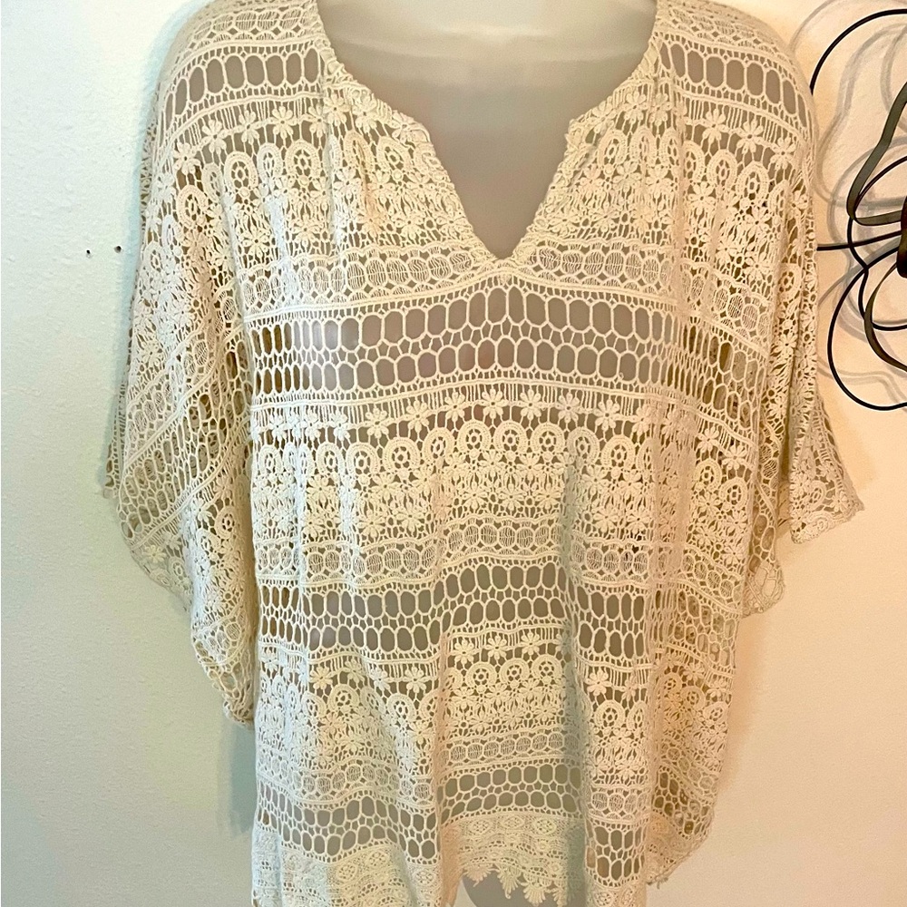 NWOT Cabi #5026 Cotton Boho 💕Love Carol Collection Lace Coastal Crochet Top 🌴